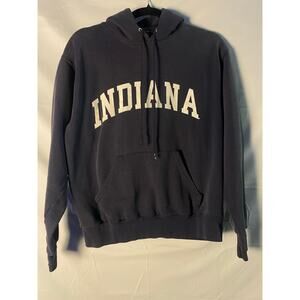 Vintage Lee IU INDIANA Graphic Print Navy Hoodie Pullover Sweatshirt Men's Small